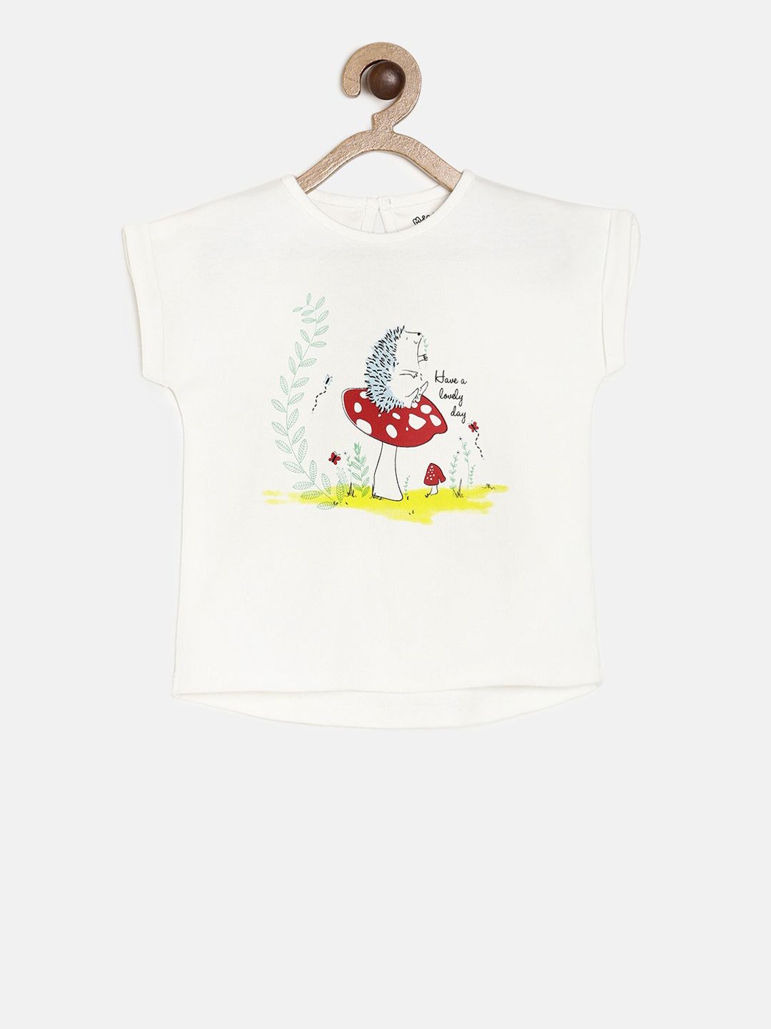 

MINI KLUB Girls White Printed High-Low Pure Cotton Top