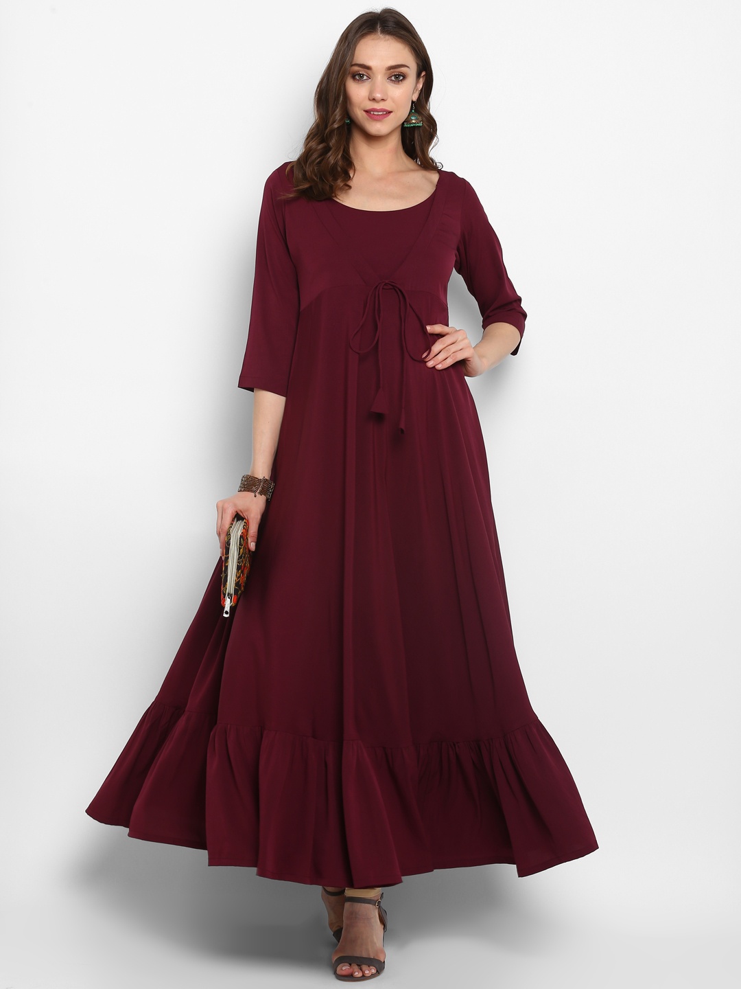 

MBE Women Maroon Solid Tiered Anarkali Kurta