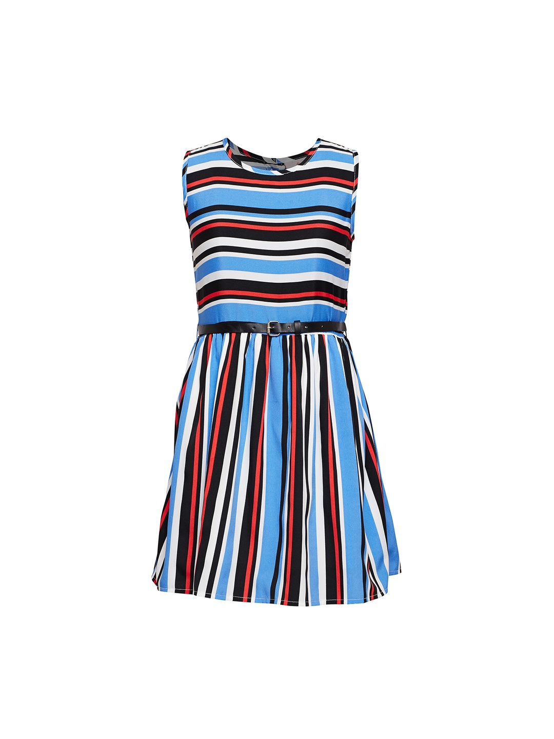 Oxolloxo Girls Multicoloured Striped Fit and Flare Dress, Multi