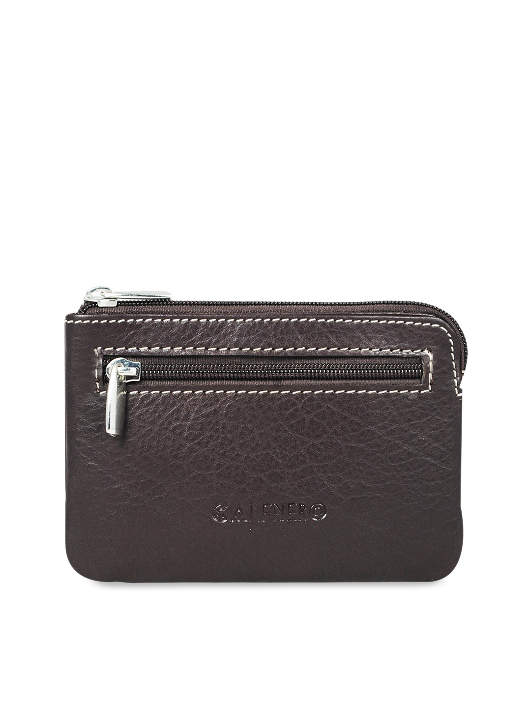 

CALFNERO Unisex Coffee Brown Solid Leather Zip Around Wallet