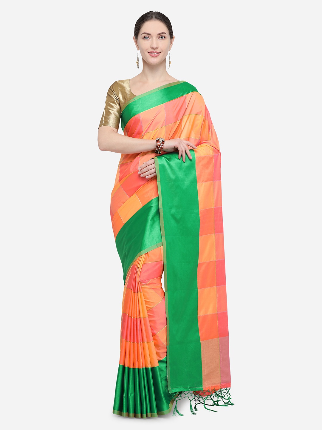

MOKSHA DESIGNS Multicoloured Pure Silk Checked Ikat Saree, Multi