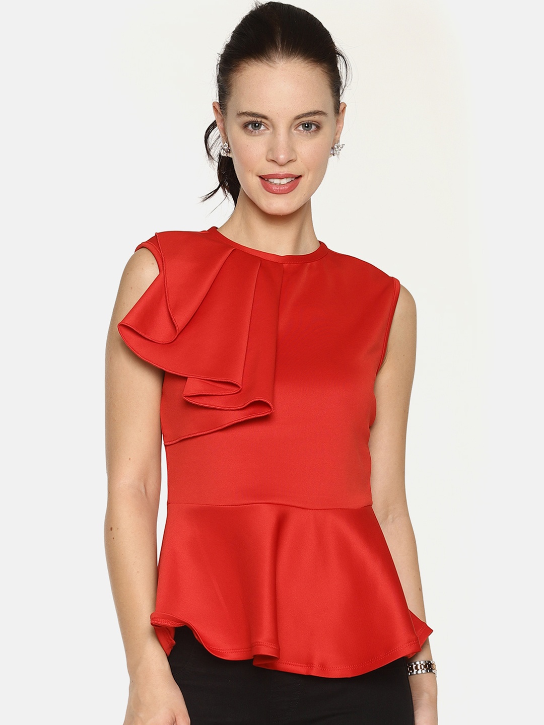 

AARA Women Red Solid Peplum Top