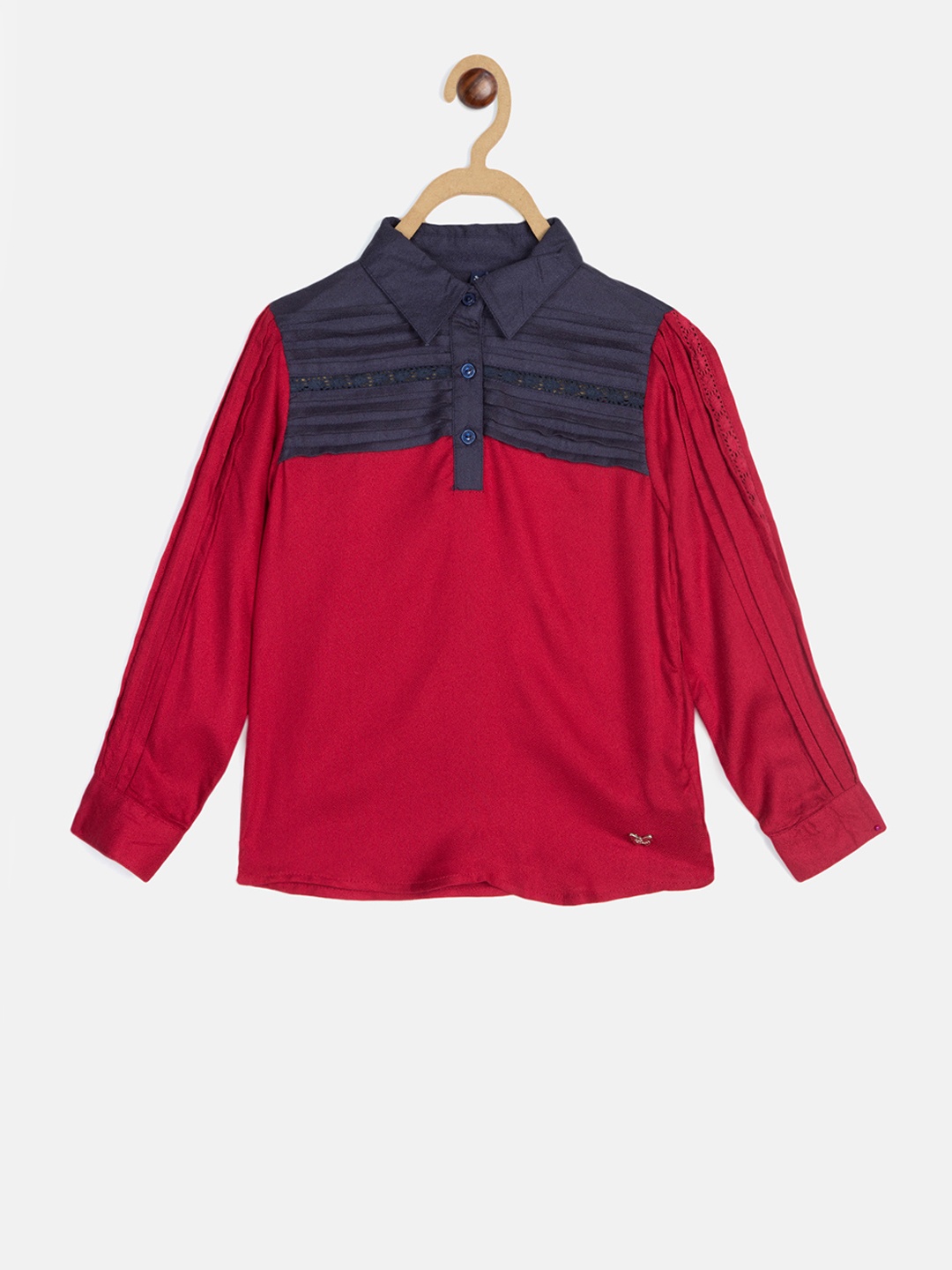 

Blue Giraffe Girls Red Colourblocked Shirt Style Top