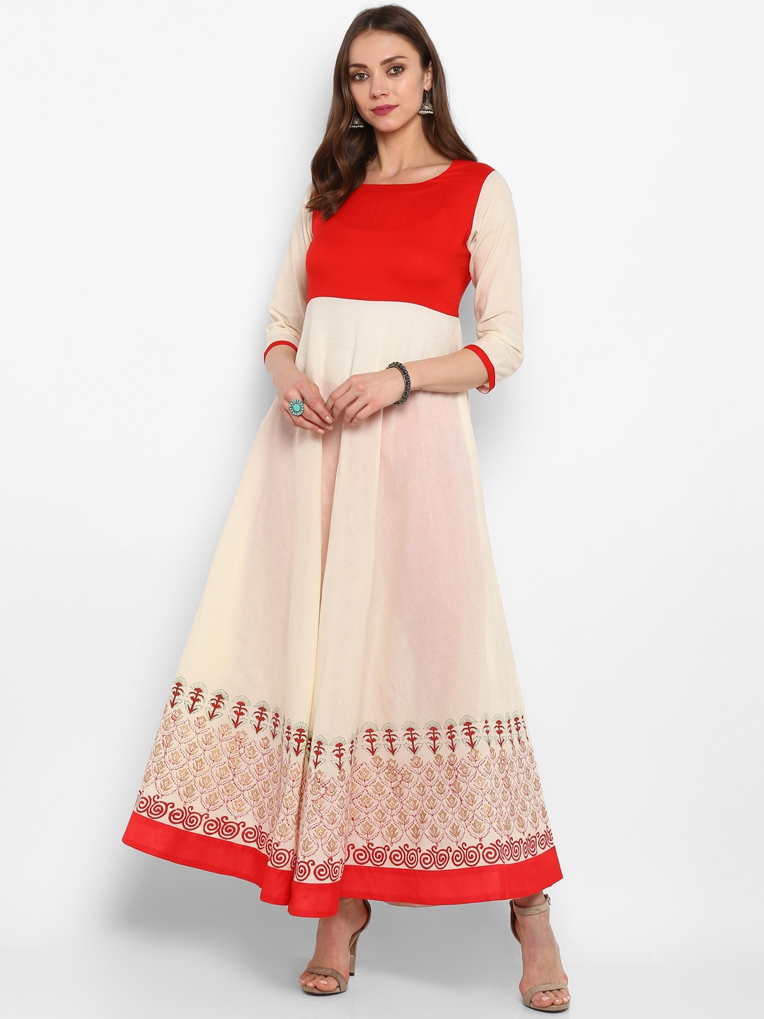 

MBE Women Off-White Block Print Anarkali Kurta