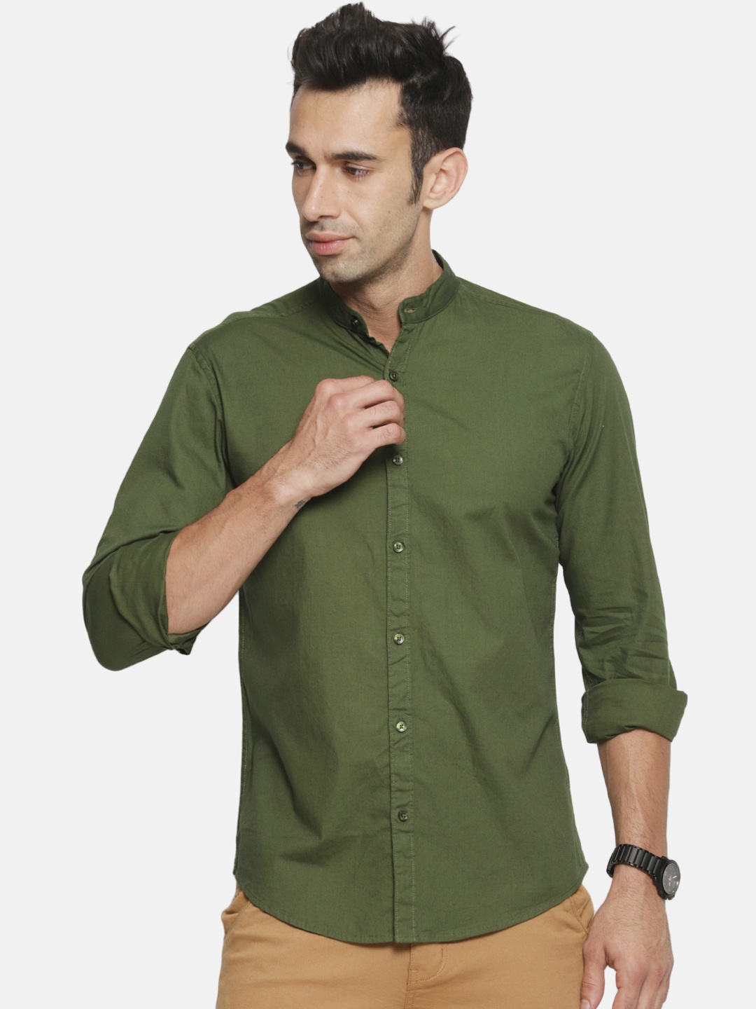 

IVOC Men Olive Green Slim Fit Solid Casual Shirt
