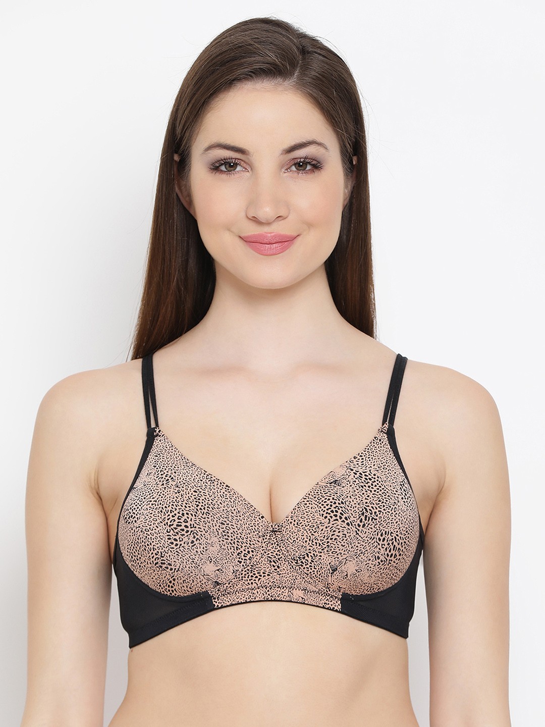 

Clovia Padded Non-Wired Animal Print T-Shirt Bra, Black