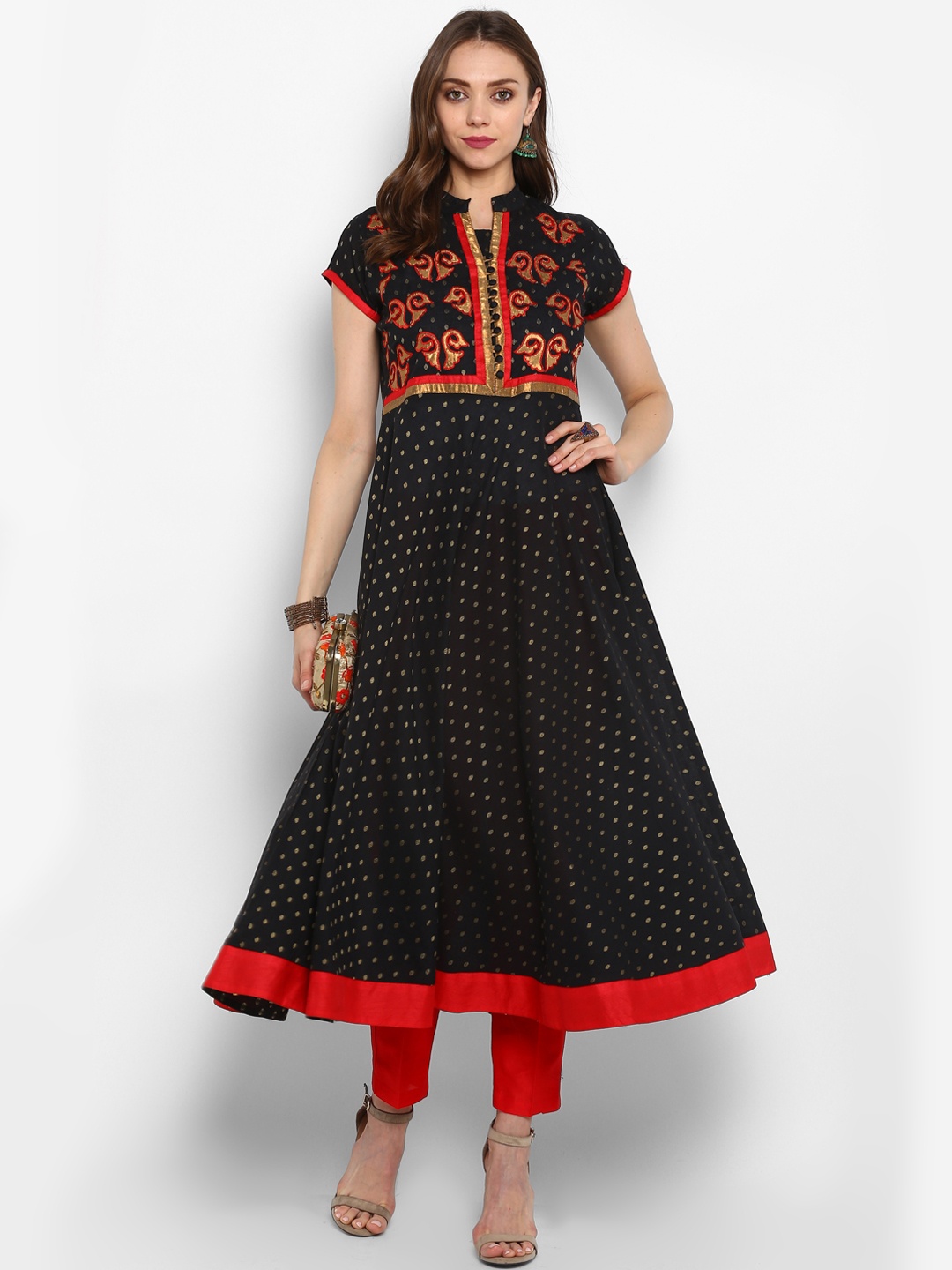 MBE Women Black Woven Design A-Line Kurta