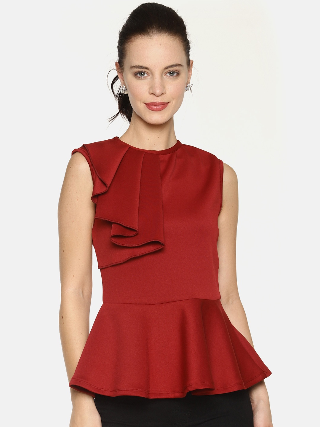 

AARA Women Maroon Solid Peplum Top