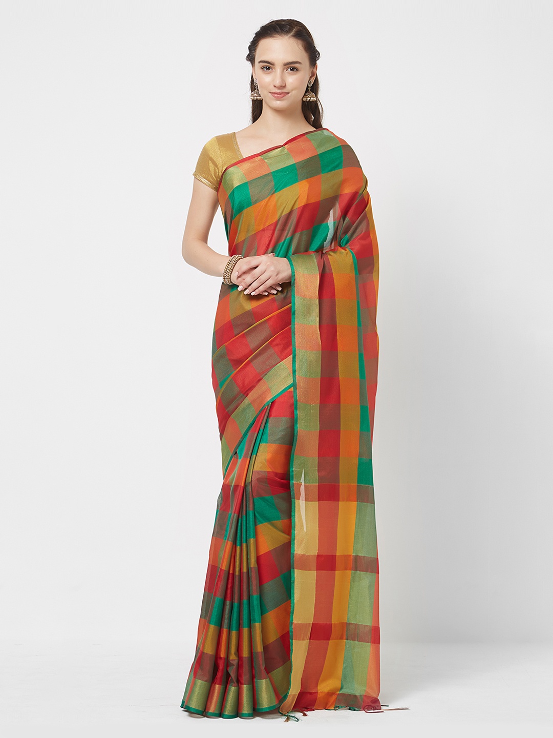 

MOKSHA DESIGNS Multicoloured Checked Ikat Saree, Multi