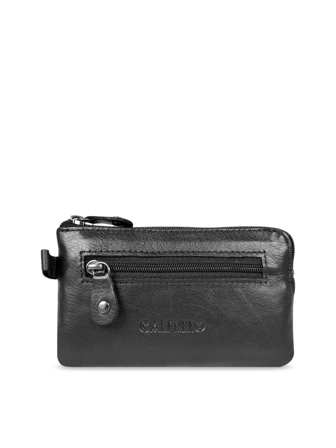 

CALFNERO Unisex Black Solid Leather Zip Around Wallet