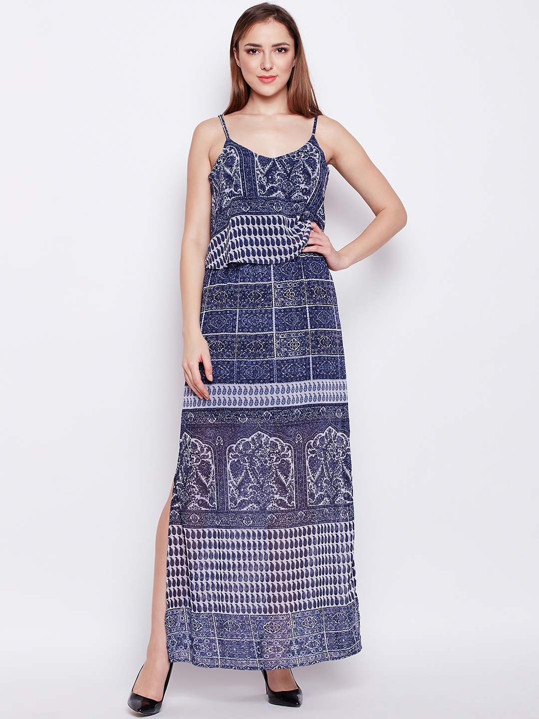 

Oxolloxo Women Navy Blue Printed Maxi Dress