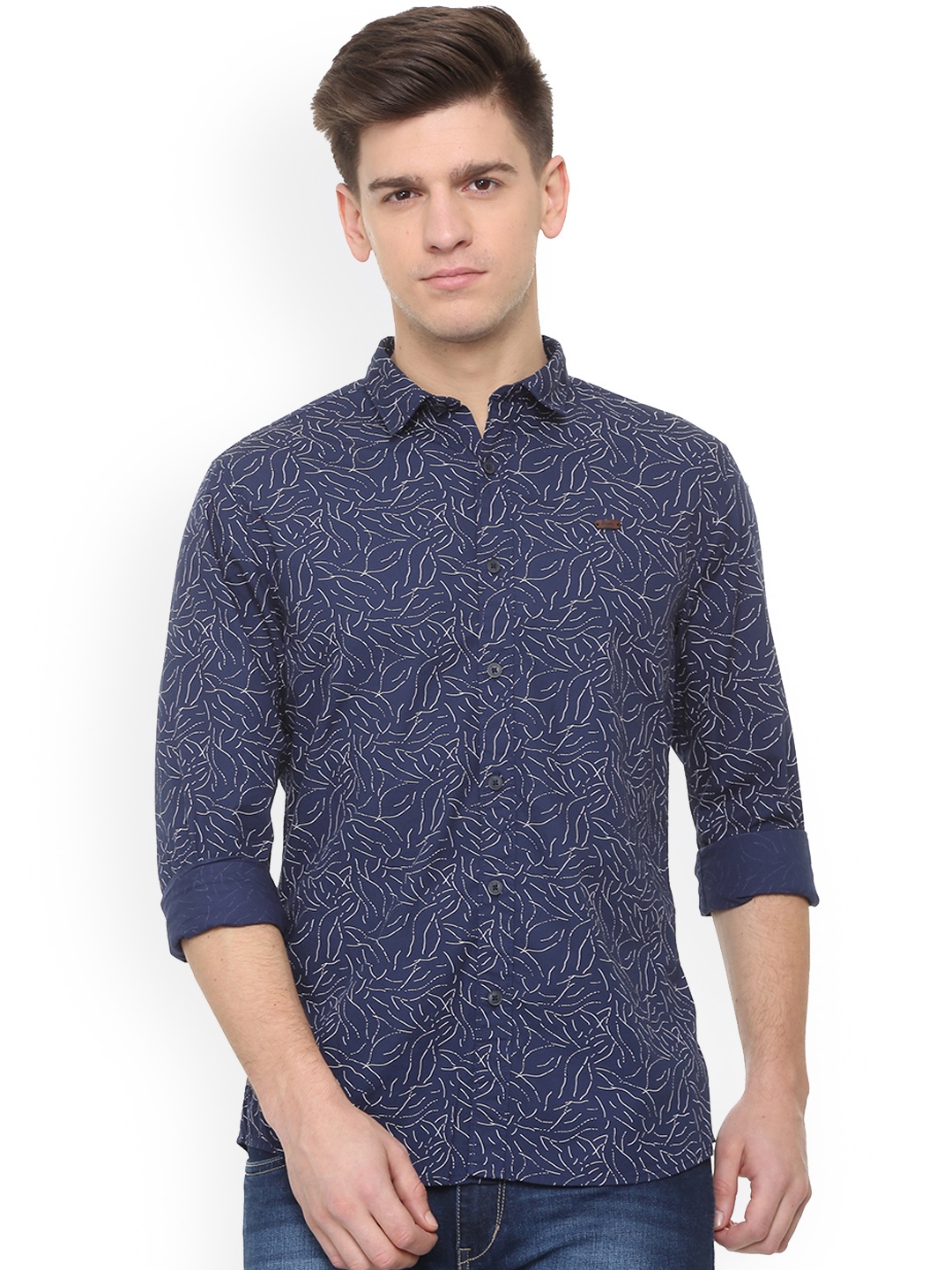 

People Men Blue Slim Fit Printed Casual Shirt