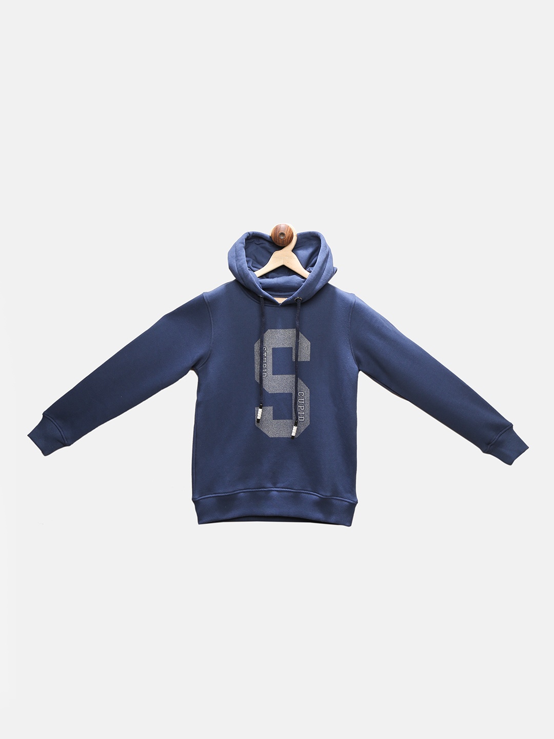 

Stupid Cupid Boys Blue Printed Hooded Sweatshirt