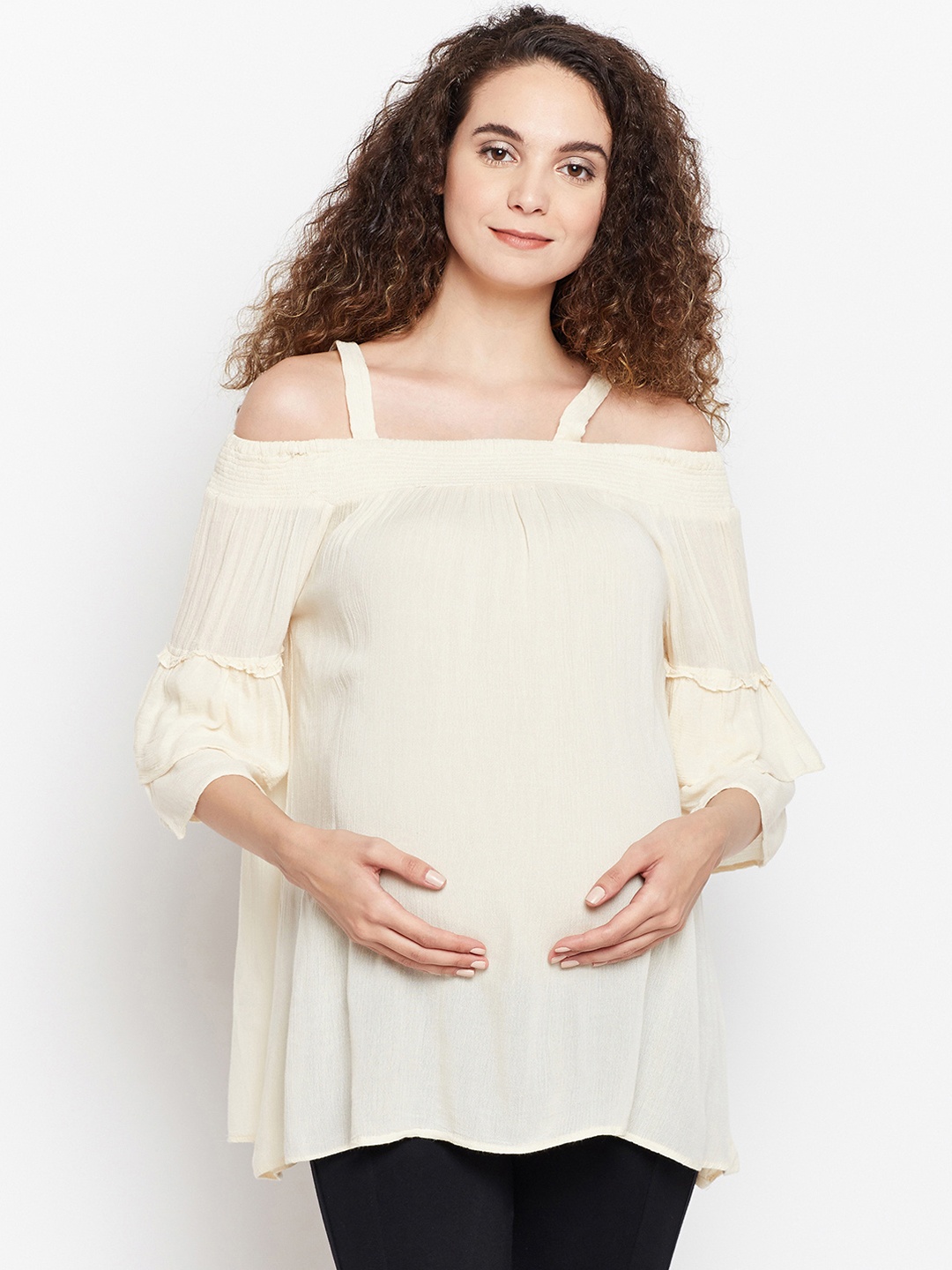 Oxolloxo Women Beige Solid Maternity Tunic