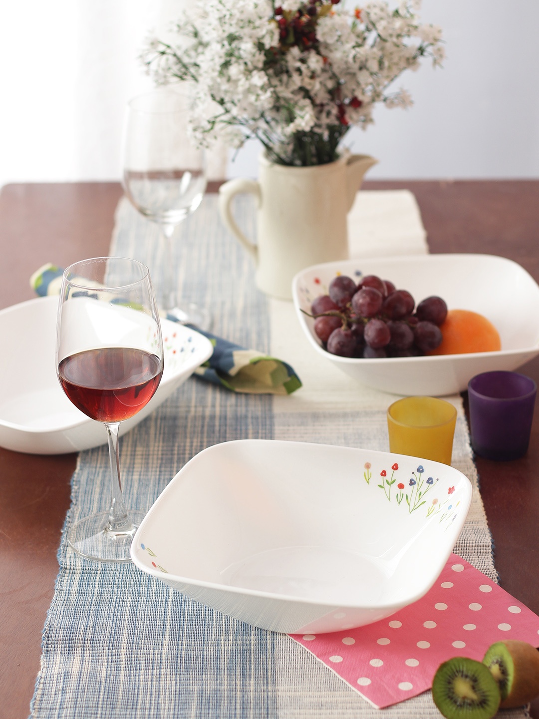 

Corelle Set Of 3 White Printed Glass Bowl Set