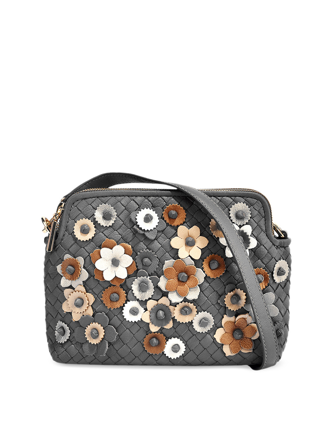 

Eske Women Grey Textured Leather Sling Bag