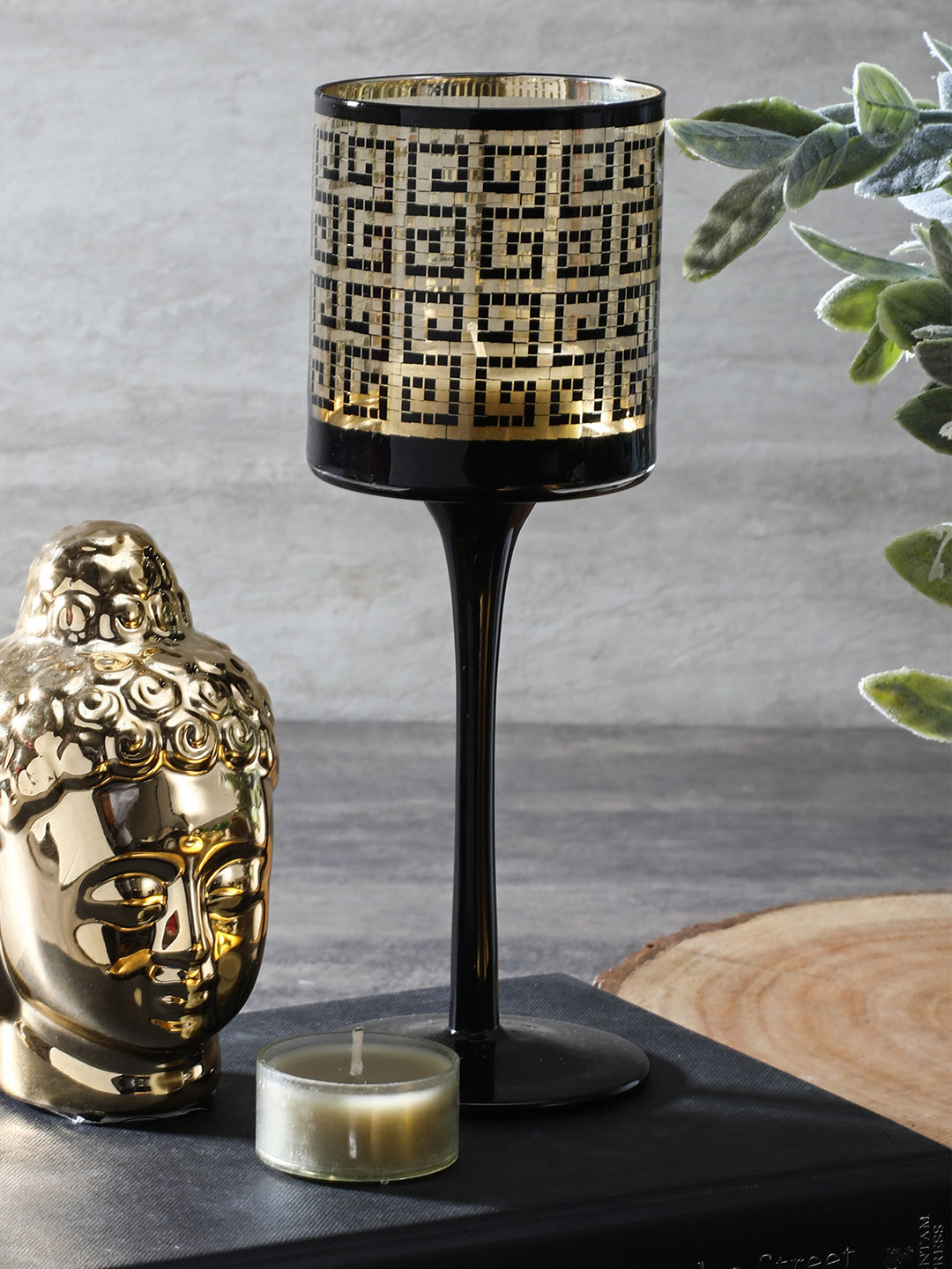 

Pure Home and Living Black & Gold-Toned Small Votive Candle Holder