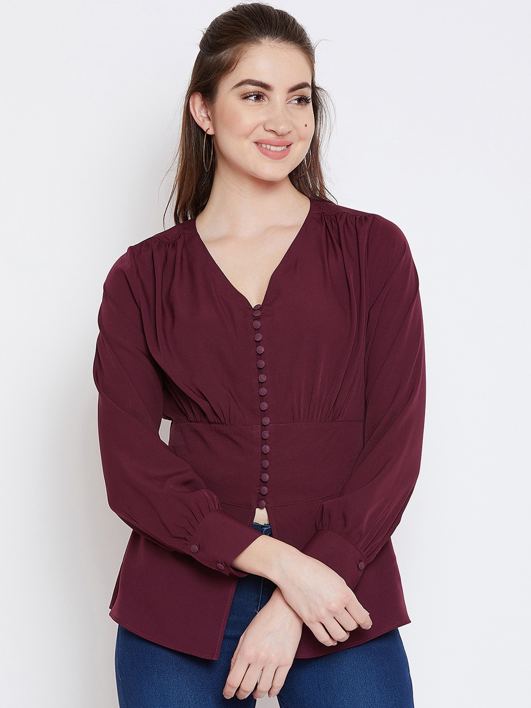 

Imfashini Women Burgundy Solid Top