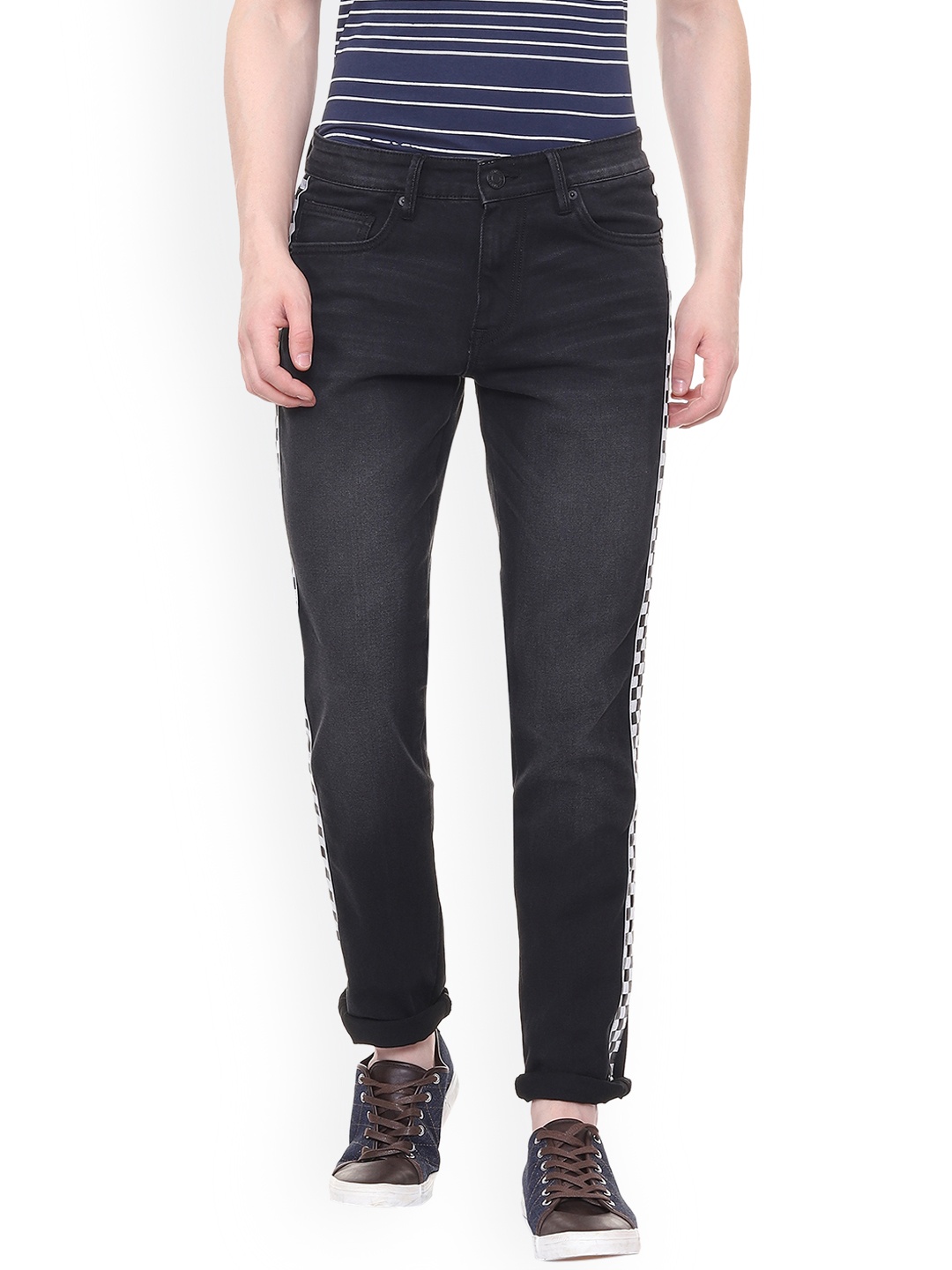 

People Men Black Slim Fit Mid-Rise Clean Look Stretchable Jeans