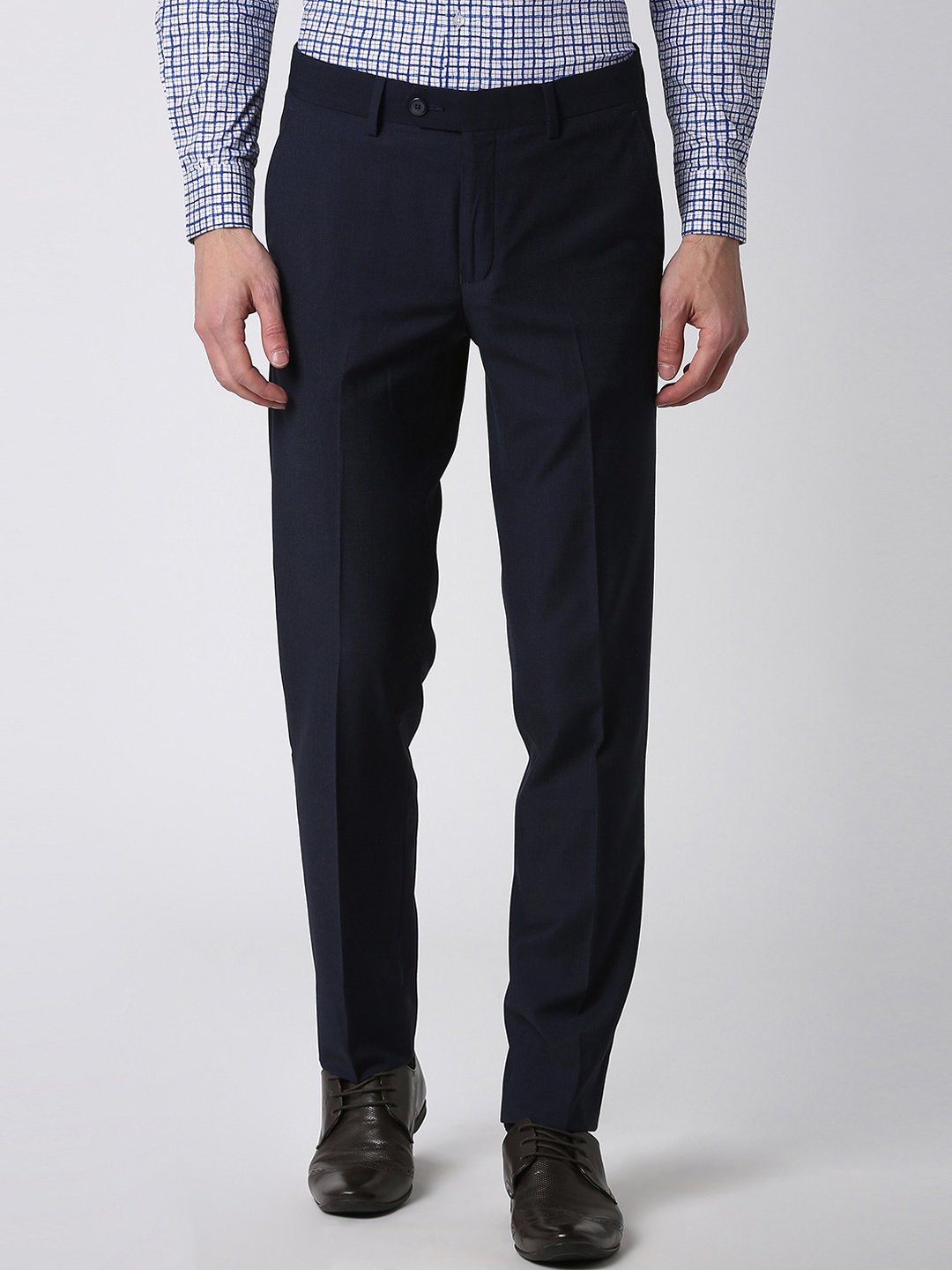 

Peter England Elite Men Blue Slim Fit Self Design Formal Trousers