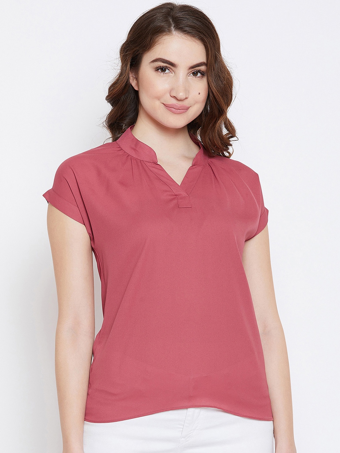

Imfashini Women Peach-Coloured Solid A-Line Top