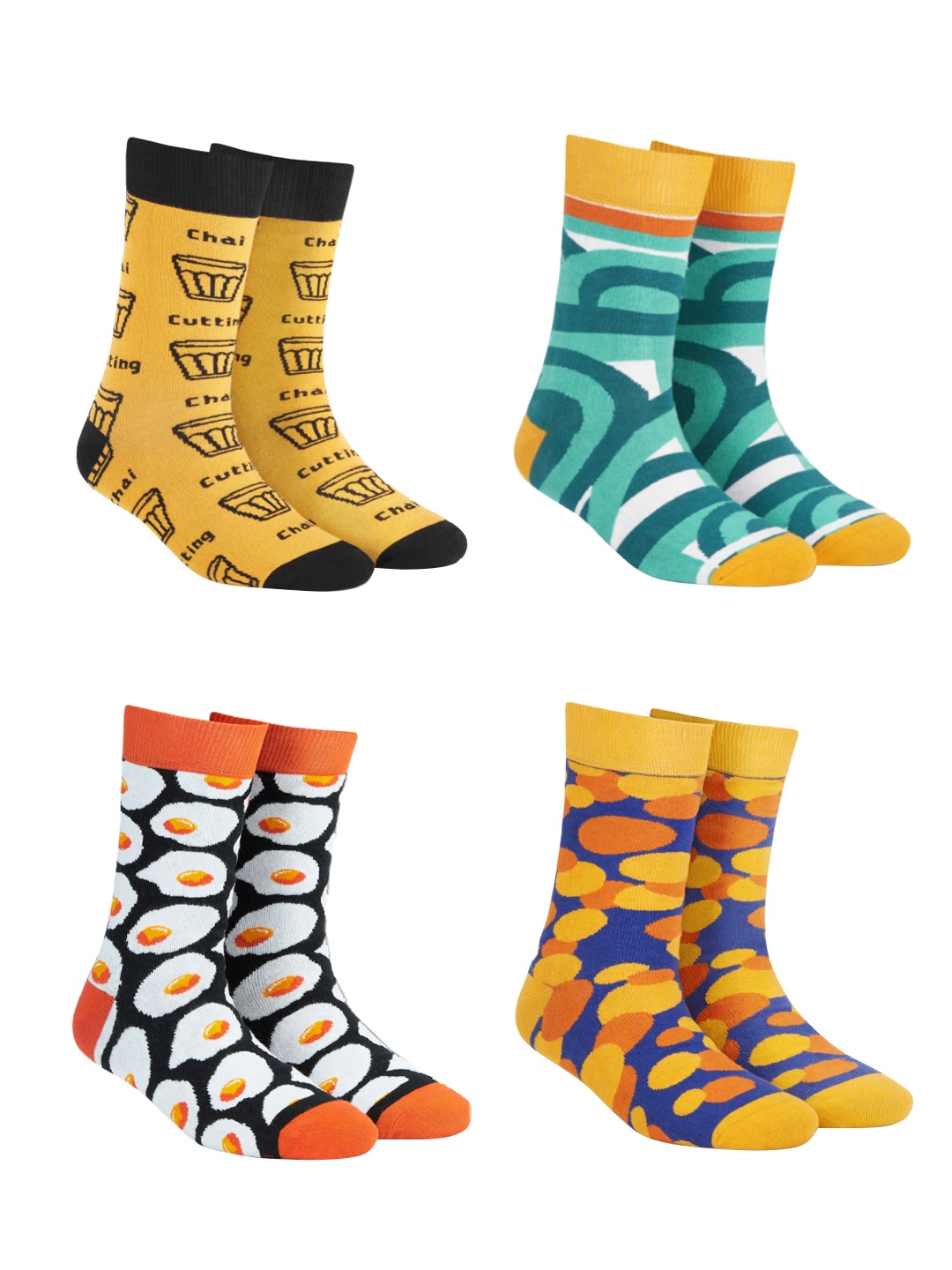 

Dynamocks Unisex Pack of 4 Multicoloured Patterned Calf-Length Socks, Multi
