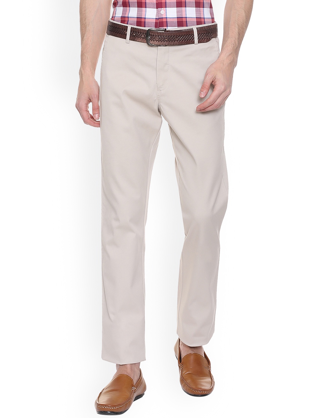 Allen Solly Men Off-White Original Regular Fit Solid Regular Trousers