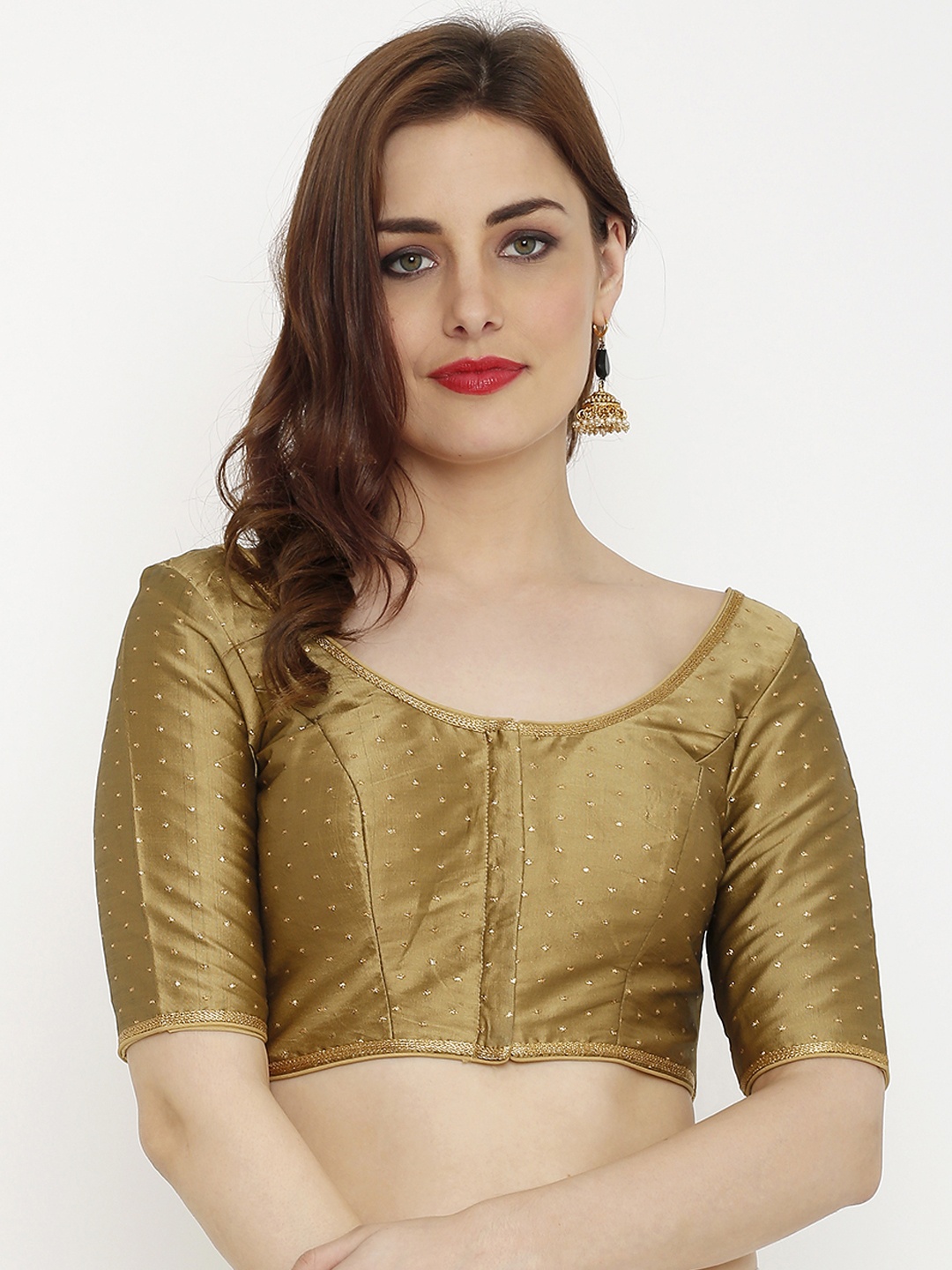 

SALWAR STUDIO Women Gold-Toned Embroidered Dupion silk Saree Blouse
