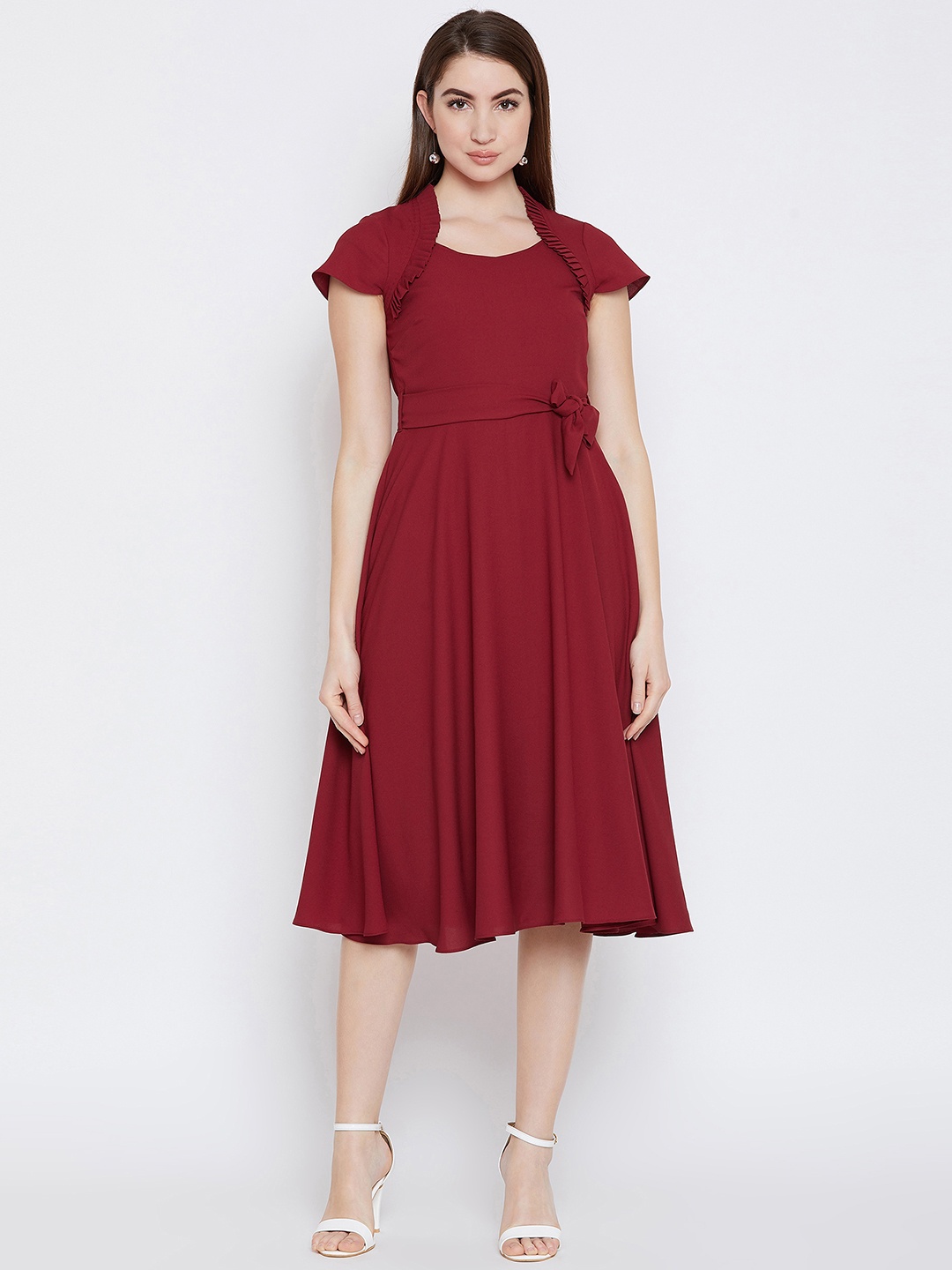 

Imfashini Women Maroon Solid Fit and Flare Dress