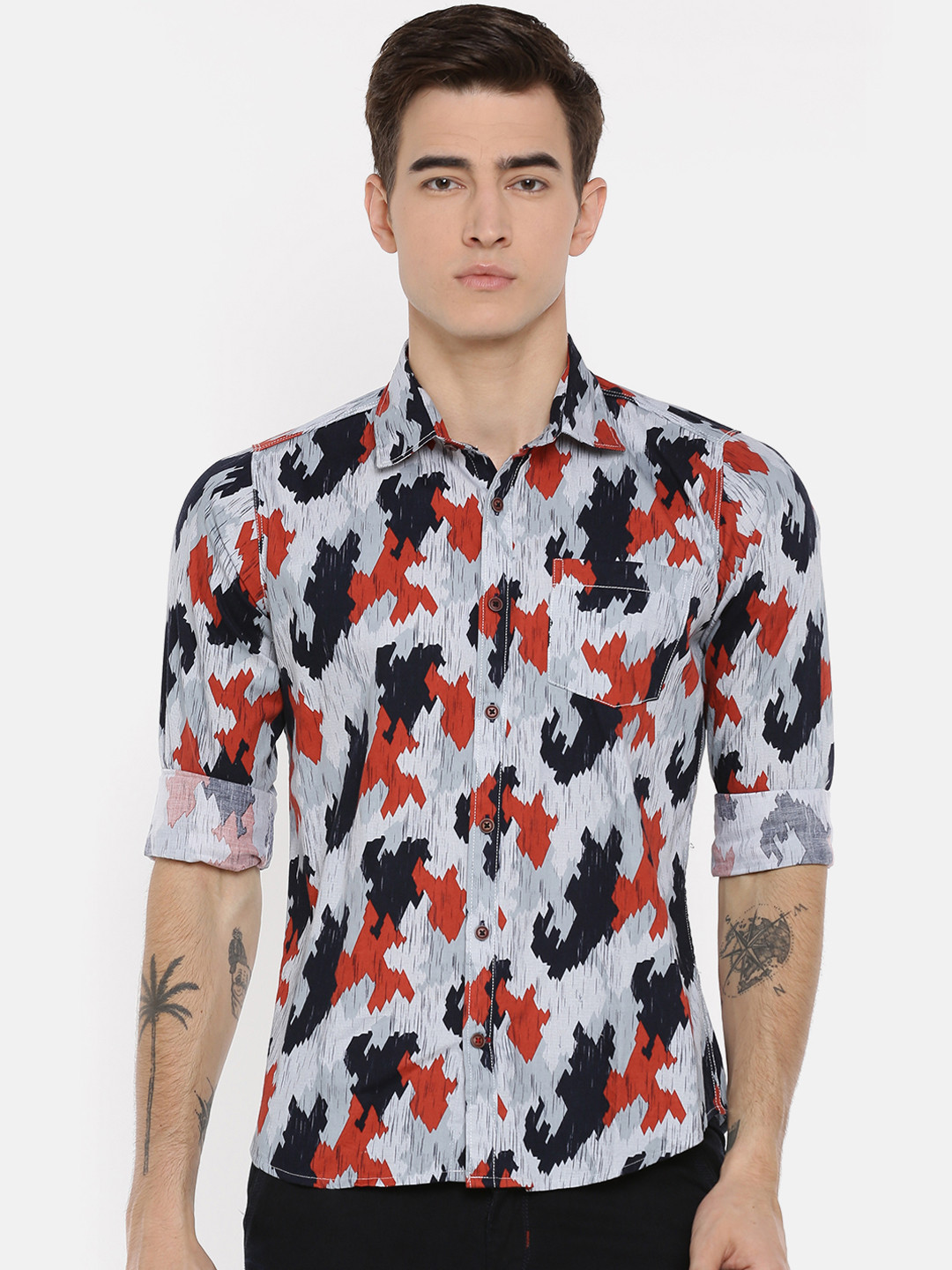 

Cross Court Men Red & Grey Skinny Fit Printed Casual Shirt
