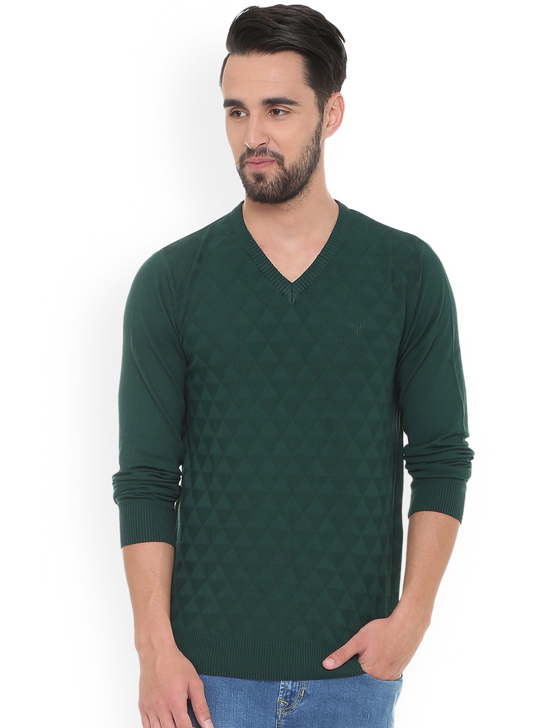 Allen Solly Men Green Self Design Sweater