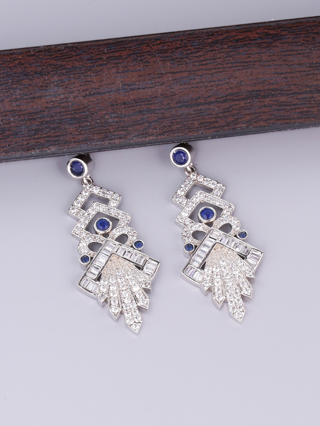 

Studio Voylla Silver-Plated Embellished Contemporary Drop Earrings