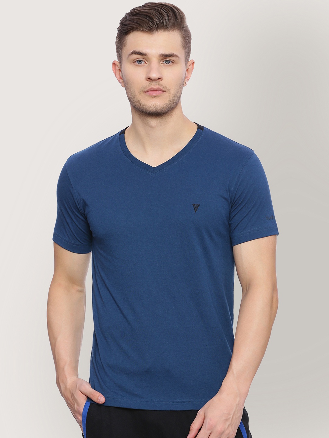 

Van Heusen Athleisure Men Solid Smart Tech Easy Stain Release T-Shirt, Blue