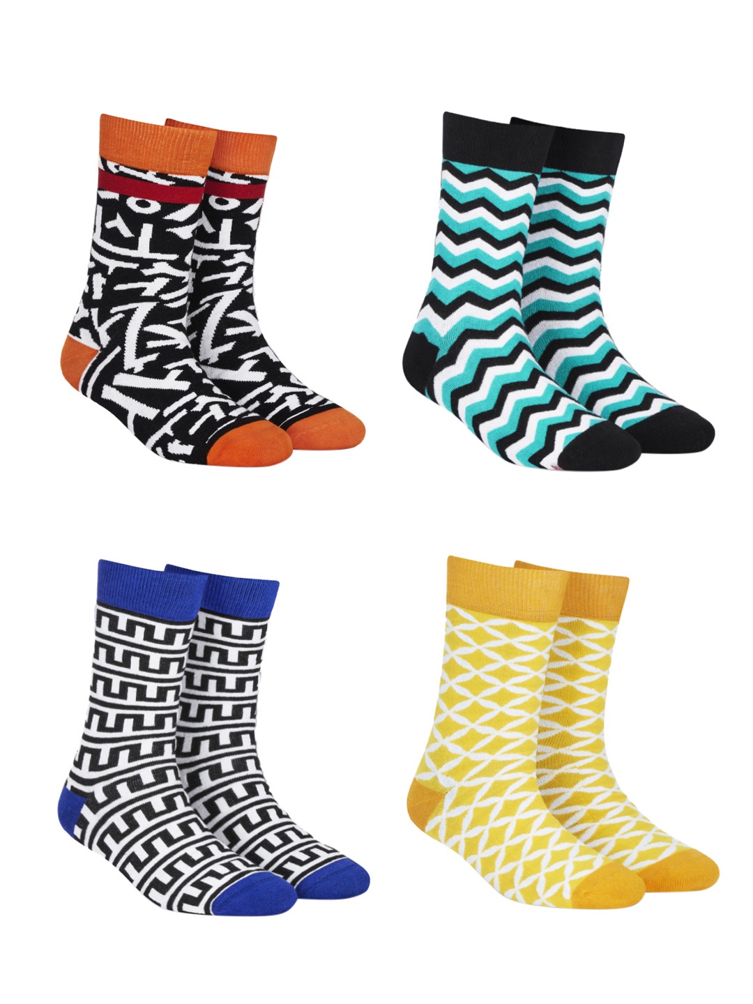 

Dynamocks Unisex Pack of 4 Multicoloured Patterned Calf-Length Socks, Multi