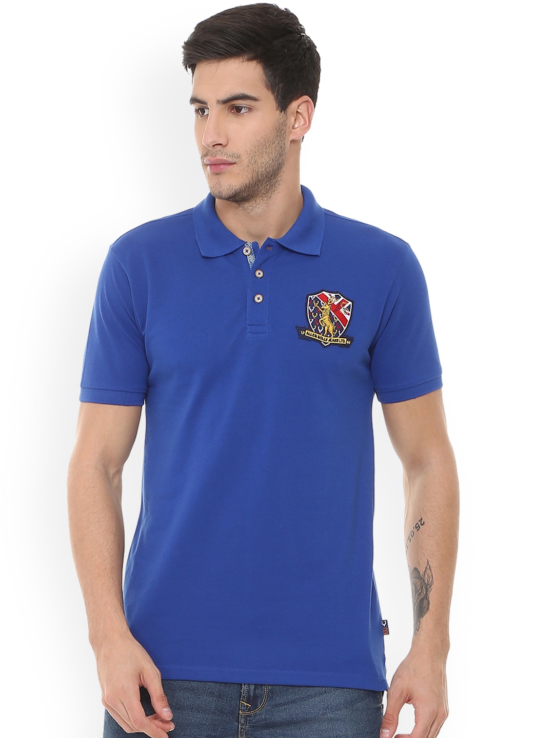 

Allen Solly Sport Men Blue Solid Polo Collar Pure Cotton T-shirt