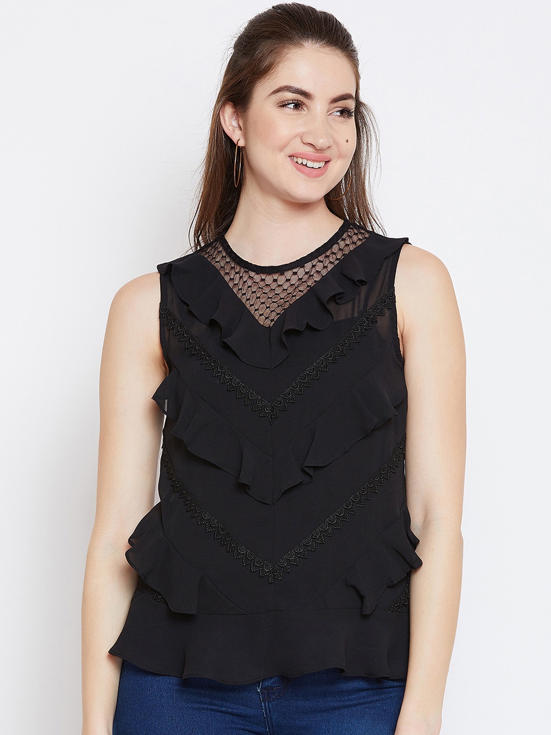 Imfashini Women Black Self Design Top