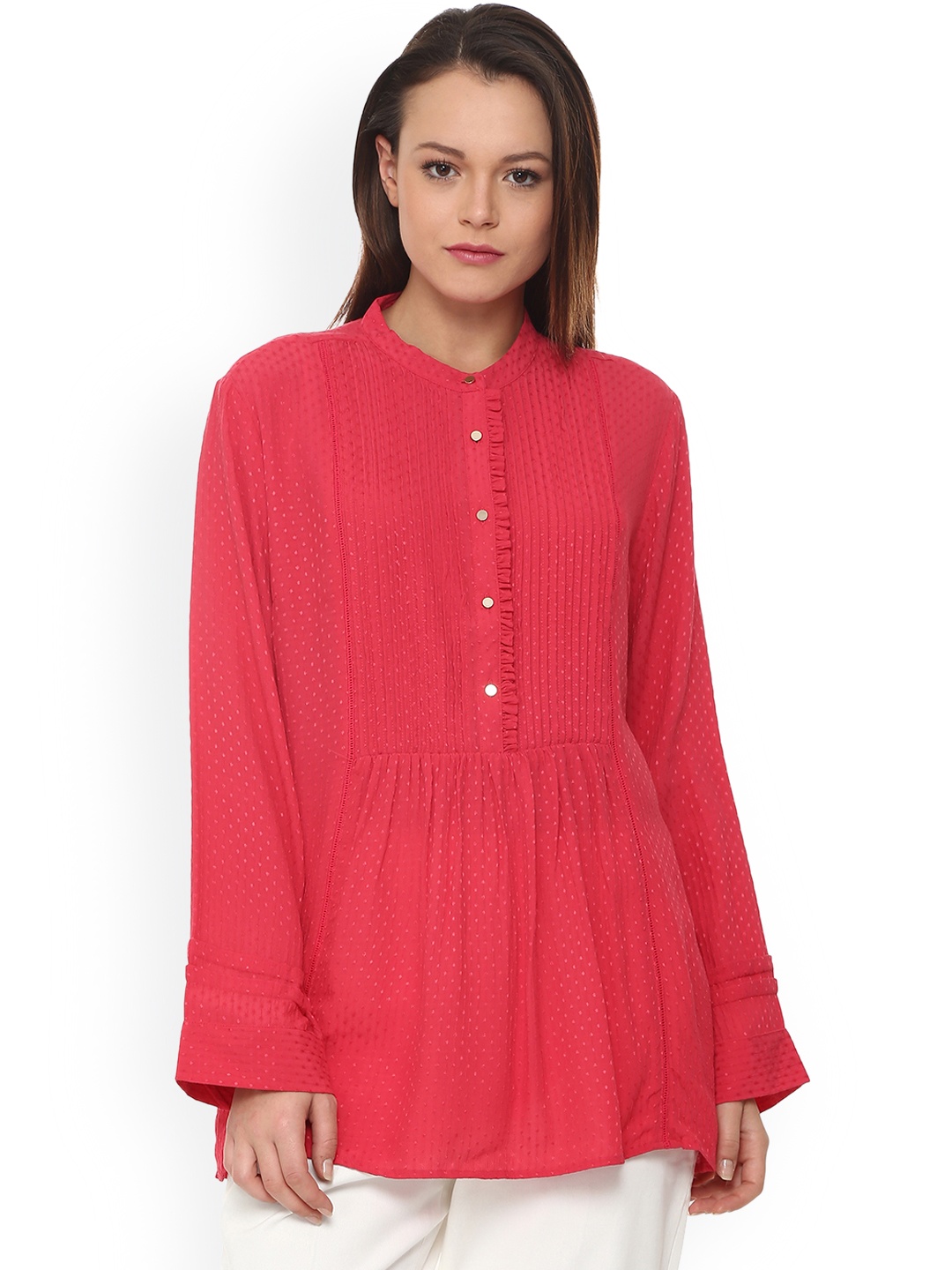 

Van Heusen Woman Red Self Design Cinched Waist Top