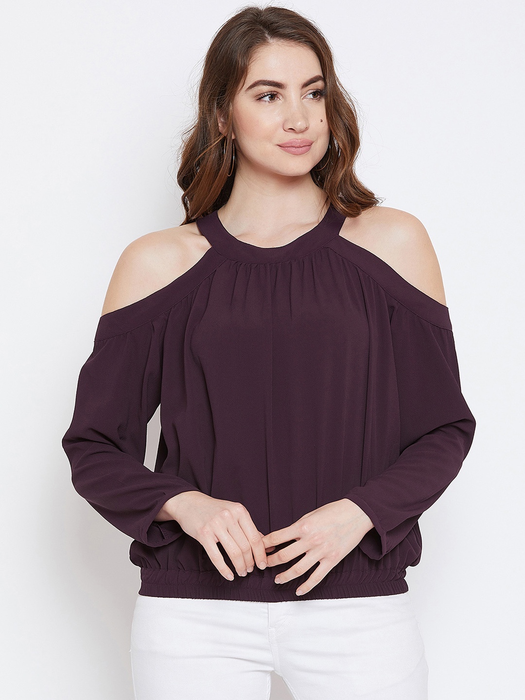 

Imfashini Women Violet Solid Blouson Top