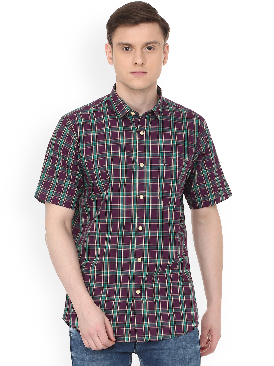 

Allen Solly Men Purple & Green Regular Fit Checked Casual Shirt