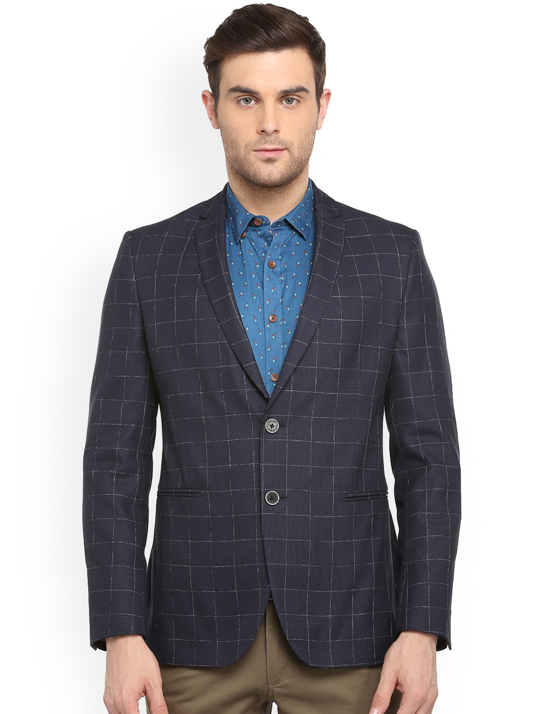 

Van Heusen Sport Men Navy Blue Checked Regular-Fit Single-Breasted Blazer