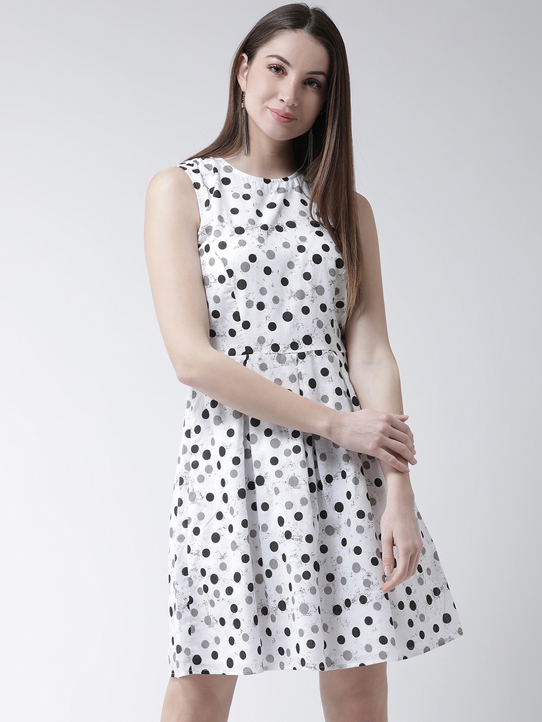 

MsFQ Women White & Black Printed Fit and Flare Dress
