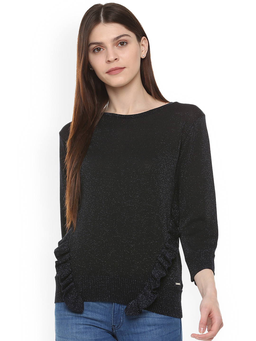 

Van Heusen Woman Black Solid Pure Cotton Top