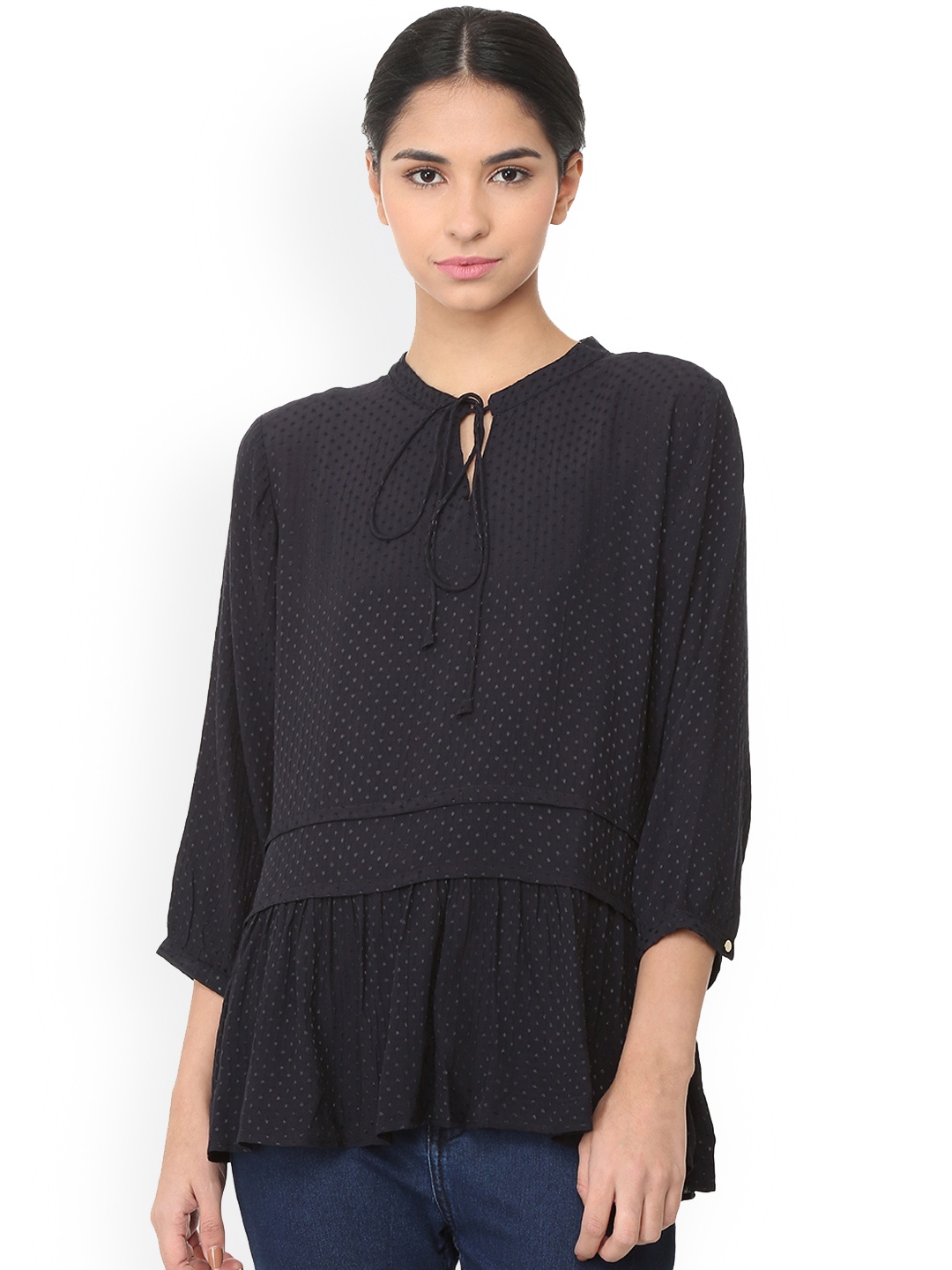 

Van Heusen Woman Navy Blue Self Design A-Line Top