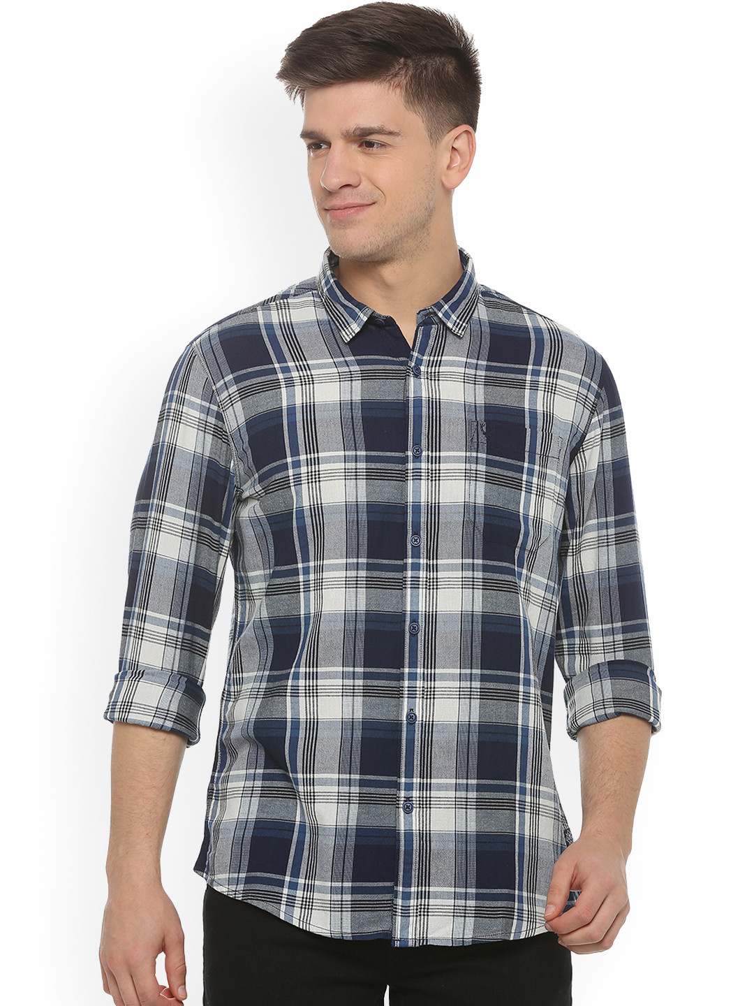 

Allen Solly Sport Men Blue Regular Fit Checked Casual Shirt