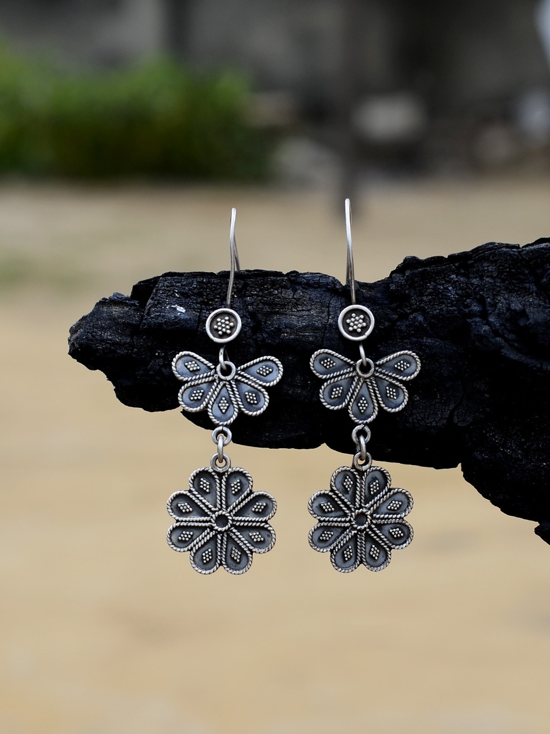 

Silvermerc Designs Silver-Plated Handcrafted Circular Drop Earrings