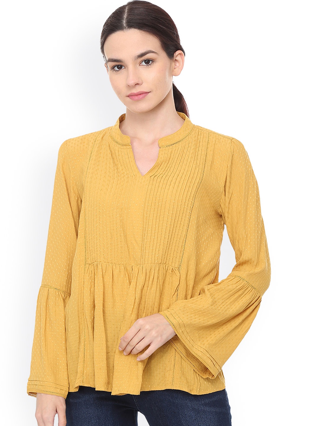 

Van Heusen Women Yellow Self Design Top