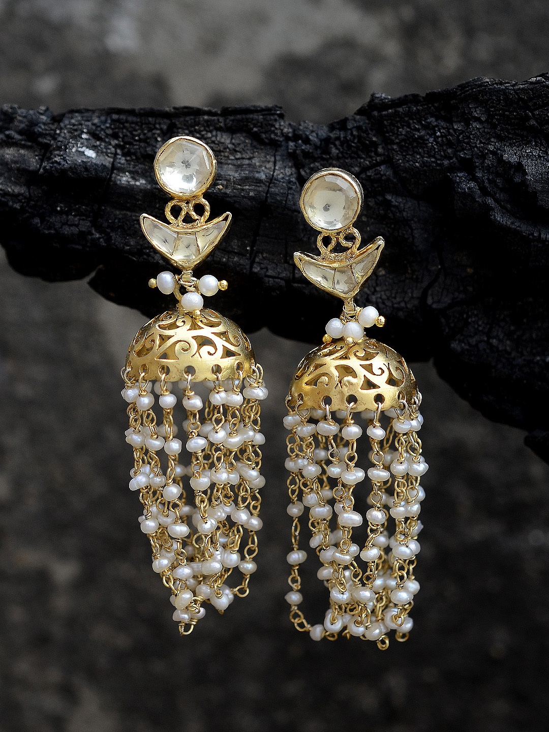 

Silvermerc Designs Gold-Plated & White Handcrafted Circular Jhumkas