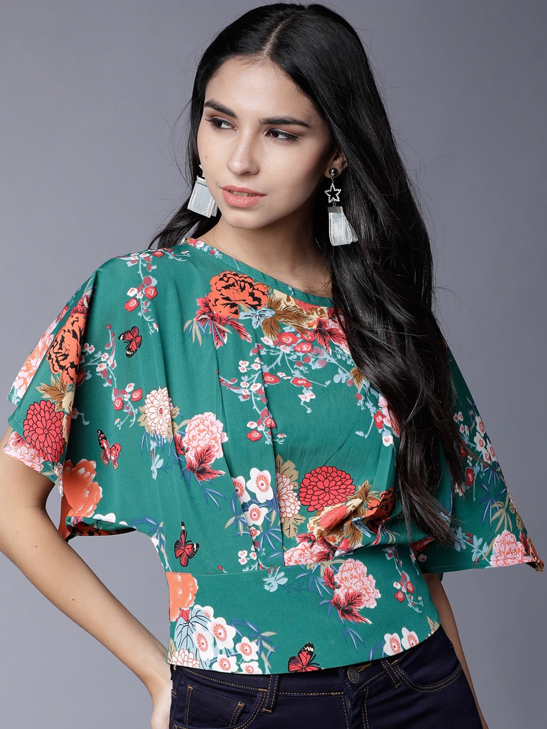 Tokyo Talkies Women Green Printed Top