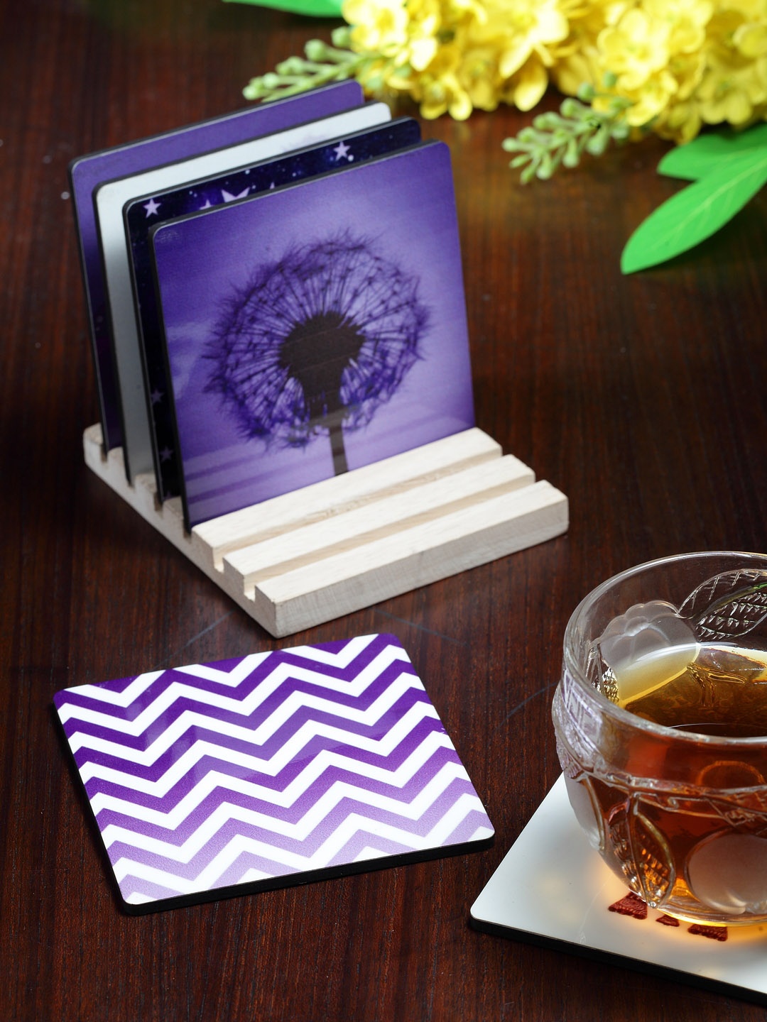 

Alina Decor Set of 6 Printed Coasters With Wooden Stand, Multi