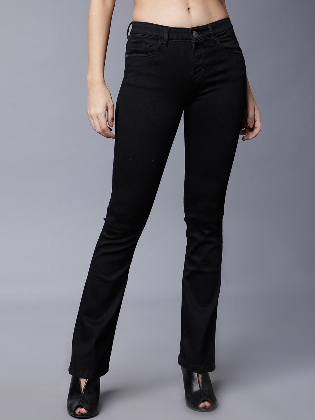 

Tokyo Talkies Women Black Bootcut Mid-Rise Clean Look Stretchable Jeans